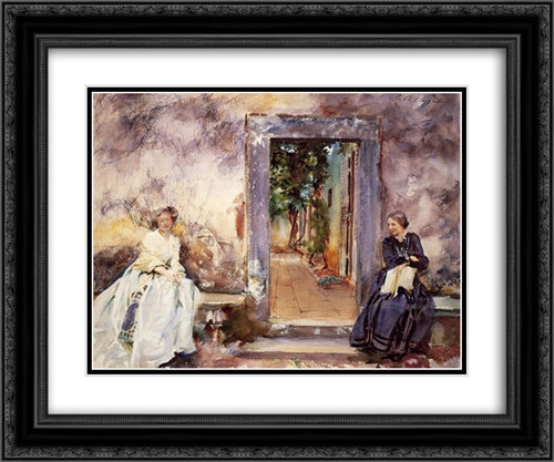 The Garden Wall 24x20 Black Ornate Wood Framed Art Print Poster with Double Matting by Sargent, John Singer