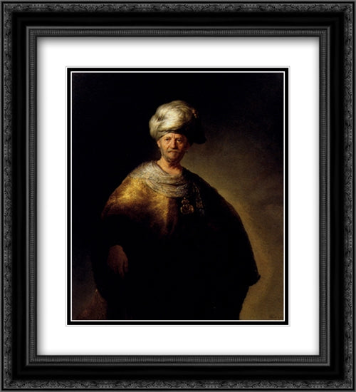 Man In Oriental Dress 20x22 Black Ornate Wood Framed Art Print Poster with Double Matting by Rembrandt