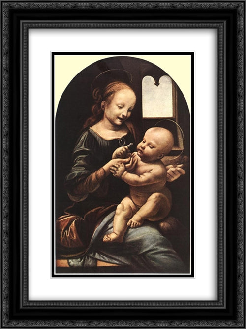 Madonna with Flower 18x24 Black Ornate Wood Framed Art Print Poster with Double Matting by da Vinci, Leonardo