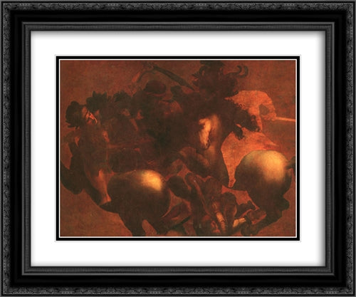 The Battle of Angihiari 24x20 Black Ornate Wood Framed Art Print Poster with Double Matting by da Vinci, Leonardo