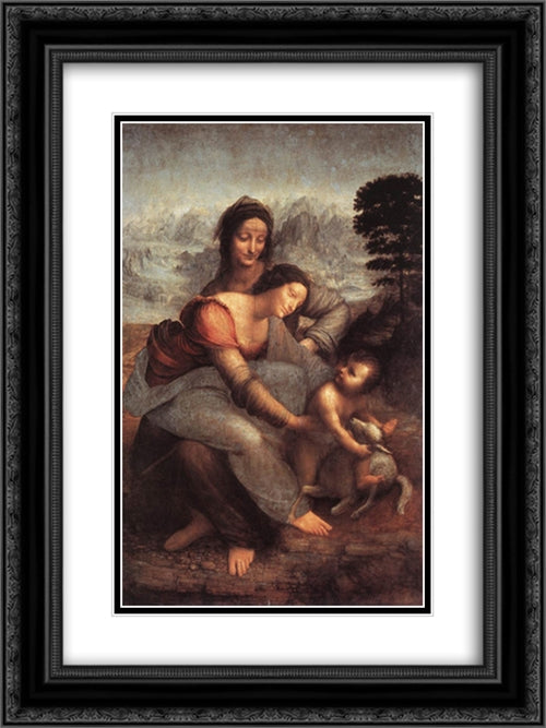 The Virgin and Child with St Anne 18x24 Black Ornate Wood Framed Art Print Poster with Double Matting by da Vinci, Leonardo
