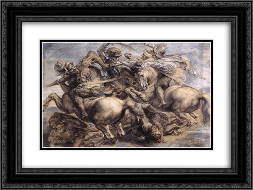 The Battle of Anghiari 24x18 Black Ornate Wood Framed Art Print Poster with Double Matting by da Vinci, Leonardo