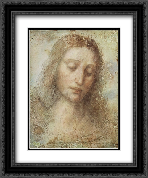 Head of Christ 20x24 Black Ornate Wood Framed Art Print Poster with Double Matting by da Vinci, Leonardo