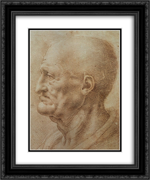 Study of an Old Man's Profile 20x24 Black Ornate Wood Framed Art Print Poster with Double Matting by da Vinci, Leonardo