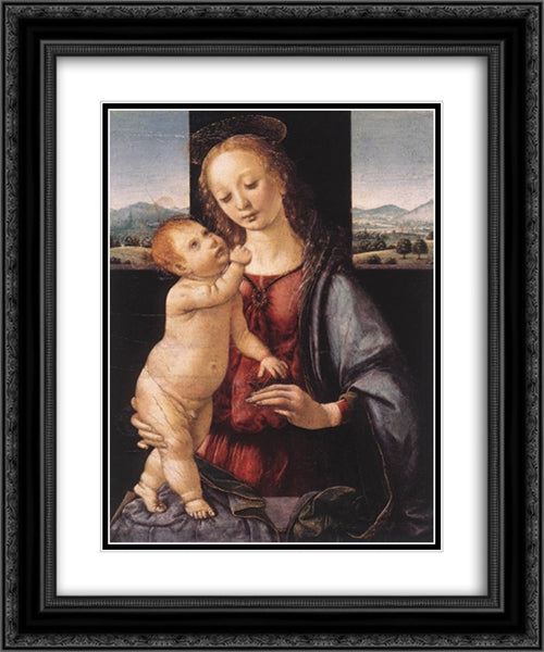 Madonna and Child with a Pomegranate 20x24 Black Ornate Wood Framed Art Print Poster with Double Matting by da Vinci, Leonardo