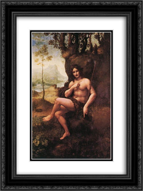 St John in the Wilderness 18x24 Black Ornate Wood Framed Art Print Poster with Double Matting by da Vinci, Leonardo