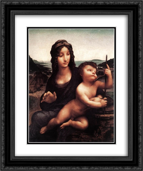 Madonna with the Yarnwinder 20x24 Black Ornate Wood Framed Art Print Poster with Double Matting by da Vinci, Leonardo