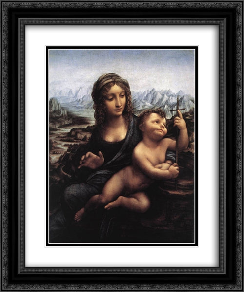 Madonna with the Yarnwinder 20x24 Black Ornate Wood Framed Art Print Poster with Double Matting by da Vinci, Leonardo