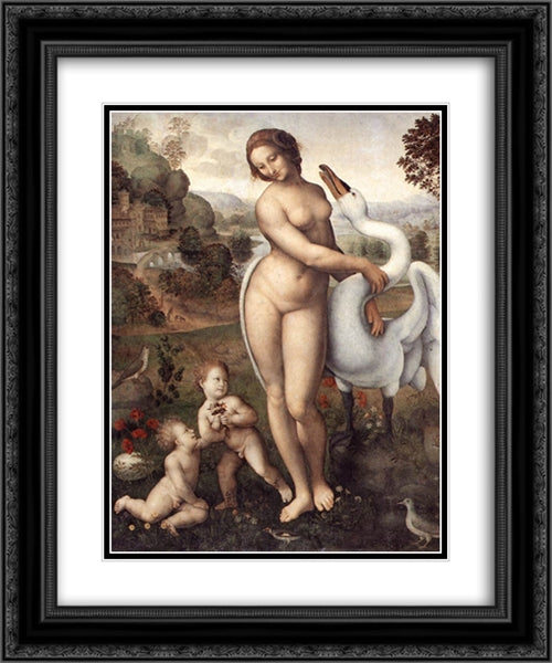 Leda 20x24 Black Ornate Wood Framed Art Print Poster with Double Matting by da Vinci, Leonardo