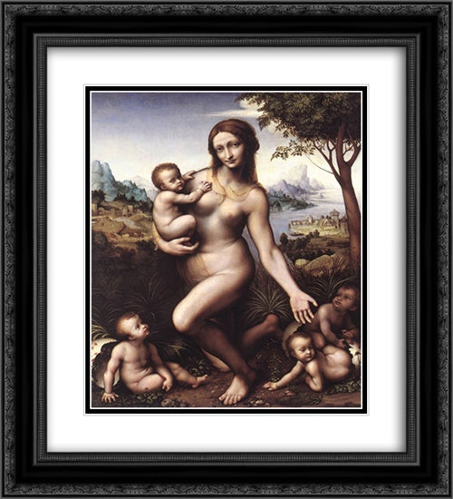 Leda 20x22 Black Ornate Wood Framed Art Print Poster with Double Matting by da Vinci, Leonardo