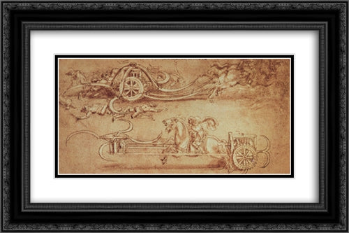Drawing of an Assault Chariot with Scythes 24x16 Black Ornate Wood Framed Art Print Poster with Double Matting by da Vinci, Leonardo