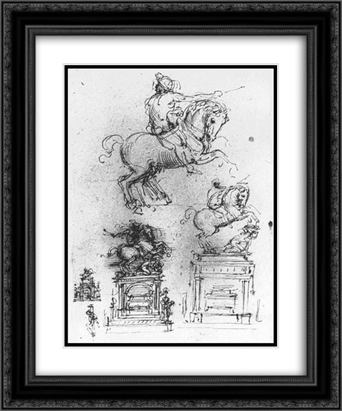 Study for the Trivulzio Equestrian Monument 20x24 Black Ornate Wood Framed Art Print Poster with Double Matting by da Vinci, Leonardo