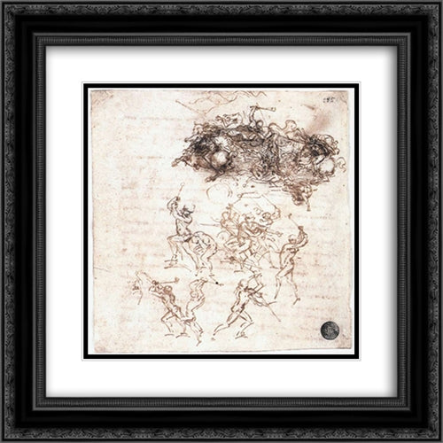 Study of battles on horseback and on foot 20x20 Black Ornate Wood Framed Art Print Poster with Double Matting by da Vinci, Leonardo