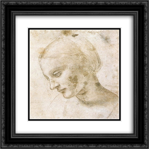 Study of a woman's head 20x20 Black Ornate Wood Framed Art Print Poster with Double Matting by da Vinci, Leonardo