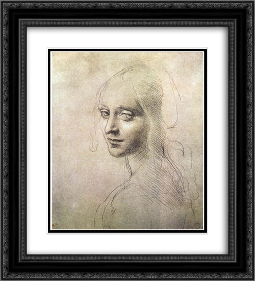 Head of a girl 20x22 Black Ornate Wood Framed Art Print Poster with Double Matting by da Vinci, Leonardo