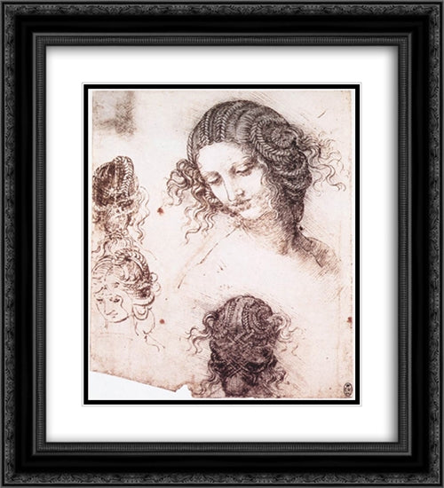 Head of Leda 20x22 Black Ornate Wood Framed Art Print Poster with Double Matting by da Vinci, Leonardo