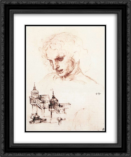Study of an apostle's head and architectural study 20x24 Black Ornate Wood Framed Art Print Poster with Double Matting by da Vinci, Leonardo