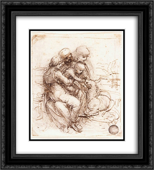 Study of St Anne, Mary, the Christ Child and the young St John 20x22 Black Ornate Wood Framed Art Print Poster with Double Matting by da Vinci, Leonardo