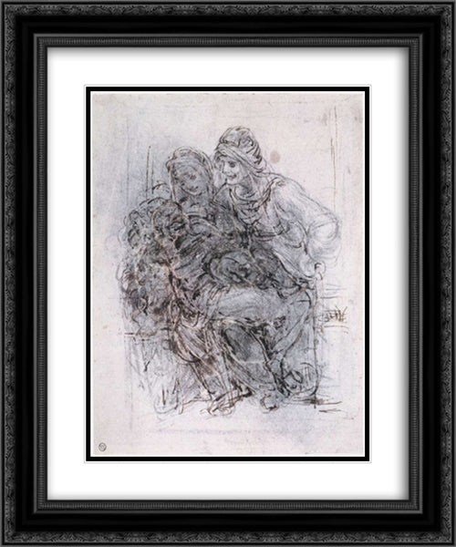 Study of St Anne, Mary and the Christ Child 20x24 Black Ornate Wood Framed Art Print Poster with Double Matting by da Vinci, Leonardo