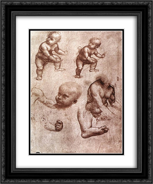 Study of a child 20x24 Black Ornate Wood Framed Art Print Poster with Double Matting by da Vinci, Leonardo