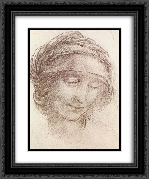 Head of a woman 20x24 Black Ornate Wood Framed Art Print Poster with Double Matting by da Vinci, Leonardo