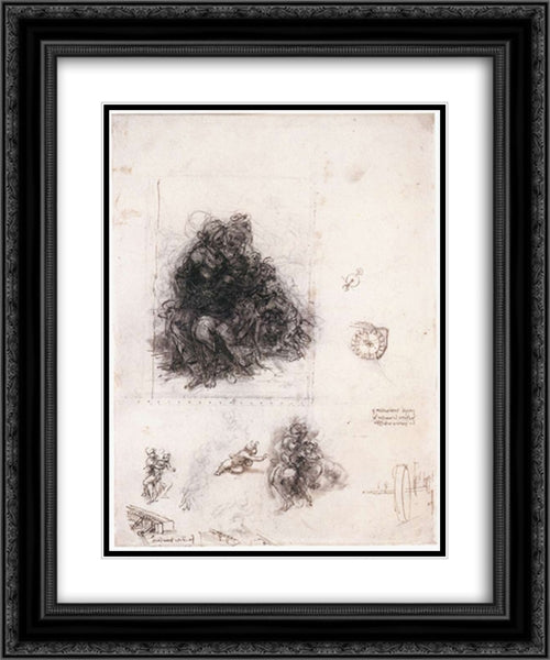 Study for the Burlington House Cartoon 20x24 Black Ornate Wood Framed Art Print Poster with Double Matting by da Vinci, Leonardo