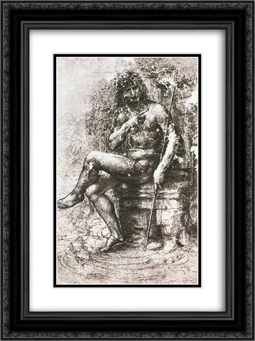 Design for St John in the Wilderness 18x24 Black Ornate Wood Framed Art Print Poster with Double Matting by da Vinci, Leonardo