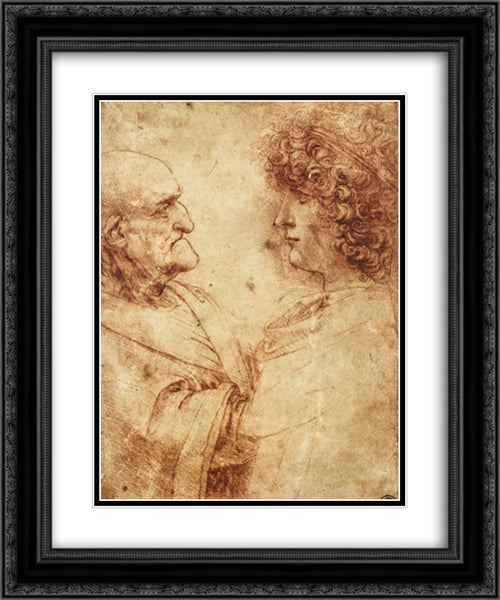 Heads of an old man and a youth 20x24 Black Ornate Wood Framed Art Print Poster with Double Matting by da Vinci, Leonardo