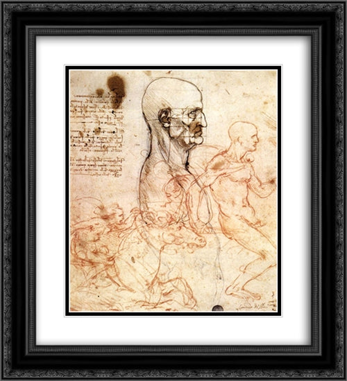 Profile of a man and study of two riders 20x22 Black Ornate Wood Framed Art Print Poster with Double Matting by da Vinci, Leonardo