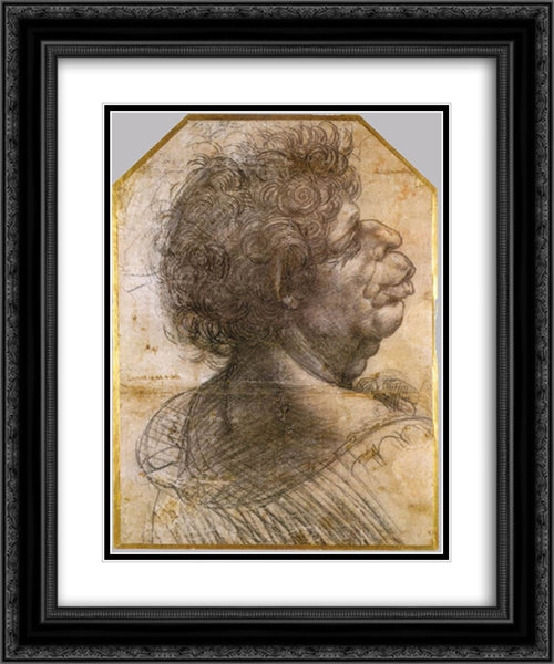 Grotesque head 20x24 Black Ornate Wood Framed Art Print Poster with Double Matting by da Vinci, Leonardo