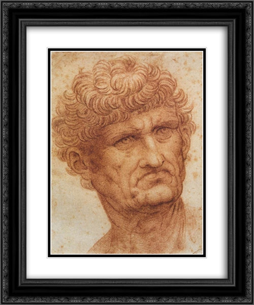 Head of a Man 20x24 Black Ornate Wood Framed Art Print Poster with Double Matting by da Vinci, Leonardo