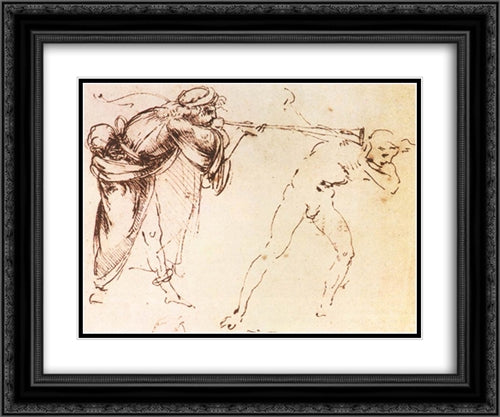 Study 24x20 Black Ornate Wood Framed Art Print Poster with Double Matting by da Vinci, Leonardo