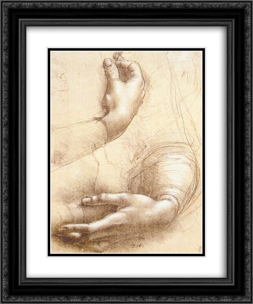 Study of hands 20x24 Black Ornate Wood Framed Art Print Poster with Double Matting by da Vinci, Leonardo
