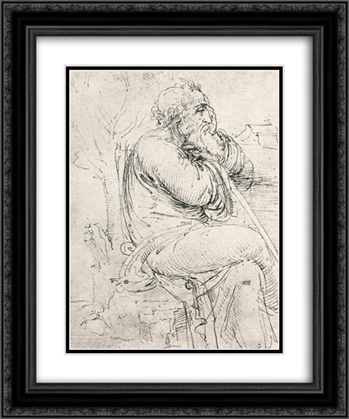 Seated old man 20x24 Black Ornate Wood Framed Art Print Poster with Double Matting by da Vinci, Leonardo
