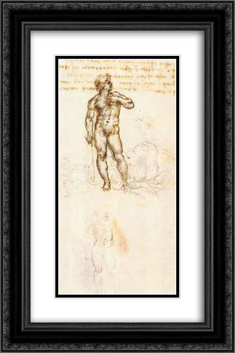 Study of David by Michelangelo 16x24 Black Ornate Wood Framed Art Print Poster with Double Matting by da Vinci, Leonardo