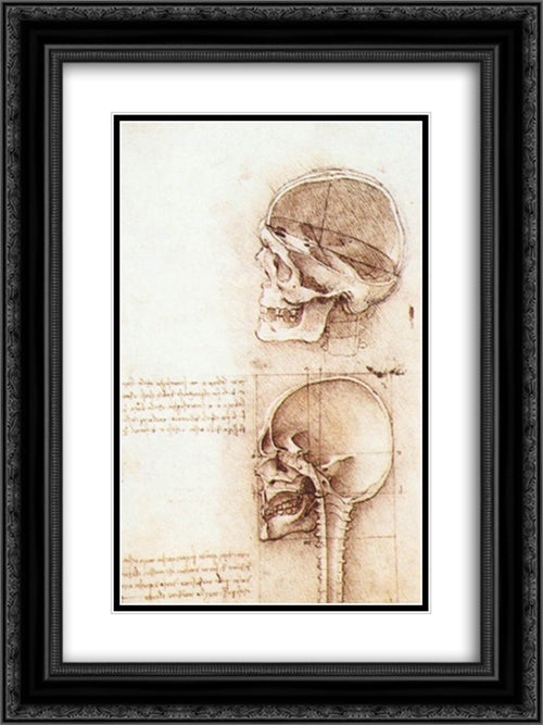 Studies of human skull 18x24 Black Ornate Wood Framed Art Print Poster with Double Matting by da Vinci, Leonardo
