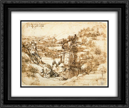 Landscape drawing for Santa Maria della Neve on 5th August 1473 24x20 Black Ornate Wood Framed Art Print Poster with Double Matting by da Vinci, Leonardo