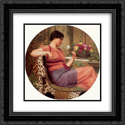 The Time of Roses 20x20 Black Ornate Wood Framed Art Print Poster with Double Matting by Godward, John William