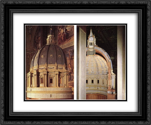 Model of the dome 24x20 Black Ornate Wood Framed Art Print Poster with Double Matting by Michelangelo