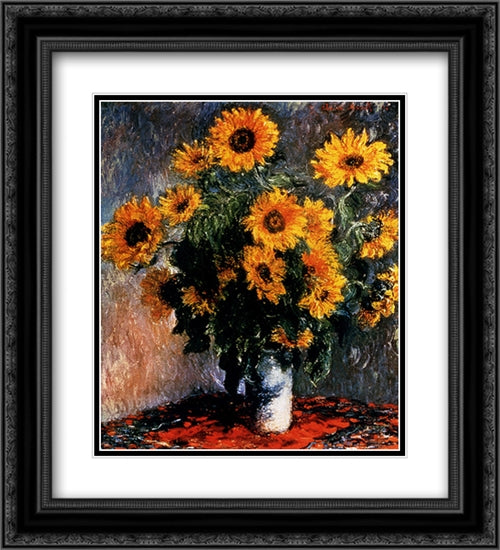 Sunflowers 20x22 Black Ornate Wood Framed Art Print Poster with Double Matting by Monet, Claude
