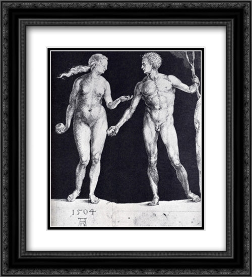 Idealistic Male And Female Figures 20x22 Black Ornate Wood Framed Art Print Poster with Double Matting by Durer, Albrecht