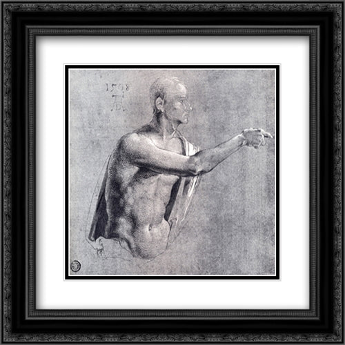 Male Nude, Half Length 20x20 Black Ornate Wood Framed Art Print Poster with Double Matting by Durer, Albrecht