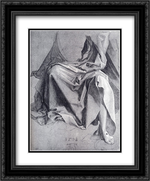 Study Of Drapery 20x24 Black Ornate Wood Framed Art Print Poster with Double Matting by Durer, Albrecht
