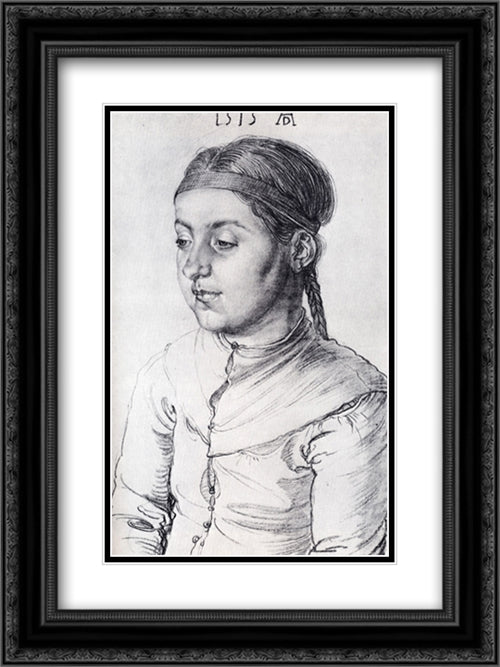 Portrait Of A Girl 18x24 Black Ornate Wood Framed Art Print Poster with Double Matting by Durer, Albrecht