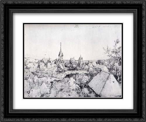 View Of Heroldsberg 24x20 Black Ornate Wood Framed Art Print Poster with Double Matting by Durer, Albrecht
