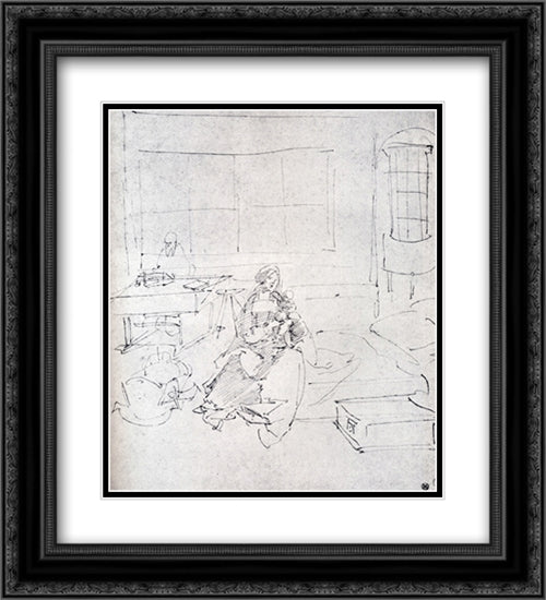 The Holy Family In A Room 20x22 Black Ornate Wood Framed Art Print Poster with Double Matting by Durer, Albrecht