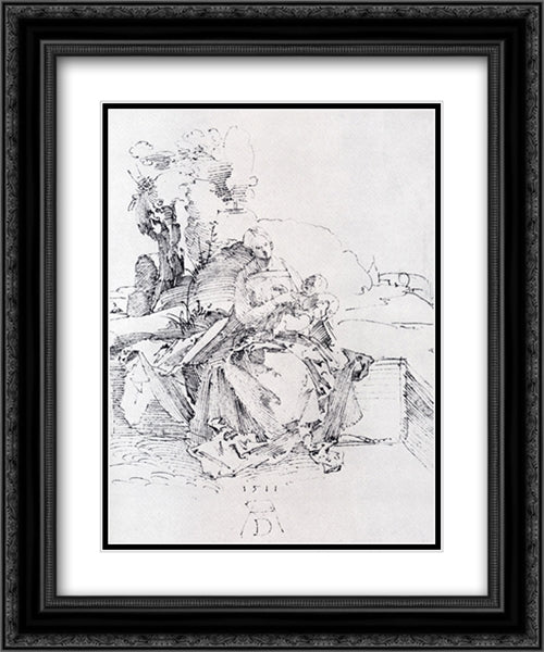 The Madonna And Child On A Grassy Bank 20x24 Black Ornate Wood Framed Art Print Poster with Double Matting by Durer, Albrecht