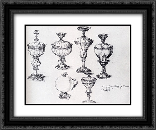 Six Goblets 24x20 Black Ornate Wood Framed Art Print Poster with Double Matting by Durer, Albrecht