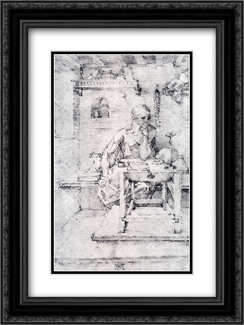 St. Jerome In His Study (Without Cardinal's Robes) 18x24 Black Ornate Wood Framed Art Print Poster with Double Matting by Durer, Albrecht