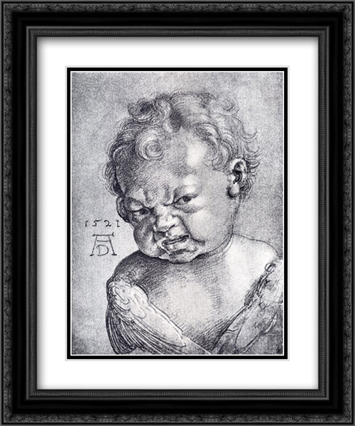 Weeping Cherub 20x24 Black Ornate Wood Framed Art Print Poster with Double Matting by Durer, Albrecht